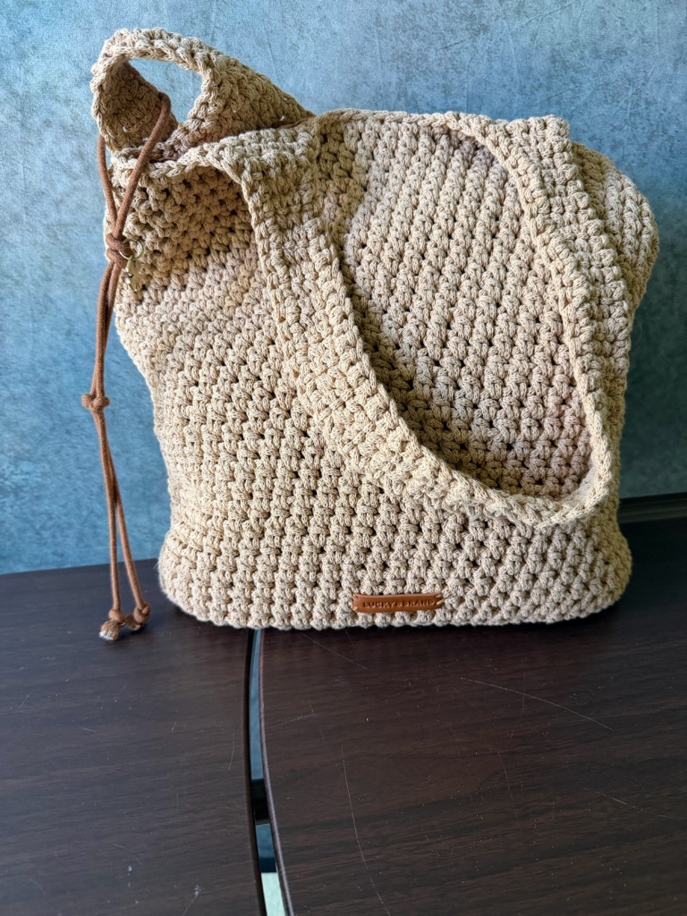 Handwoven Beige Crochet Shoulder Bag